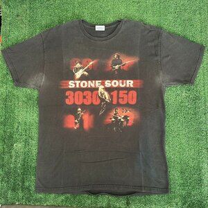 Vintage Y2K Stone Sour 3030 T-Shirt Grunge Metal Hard Rock Band Sun Faded Black